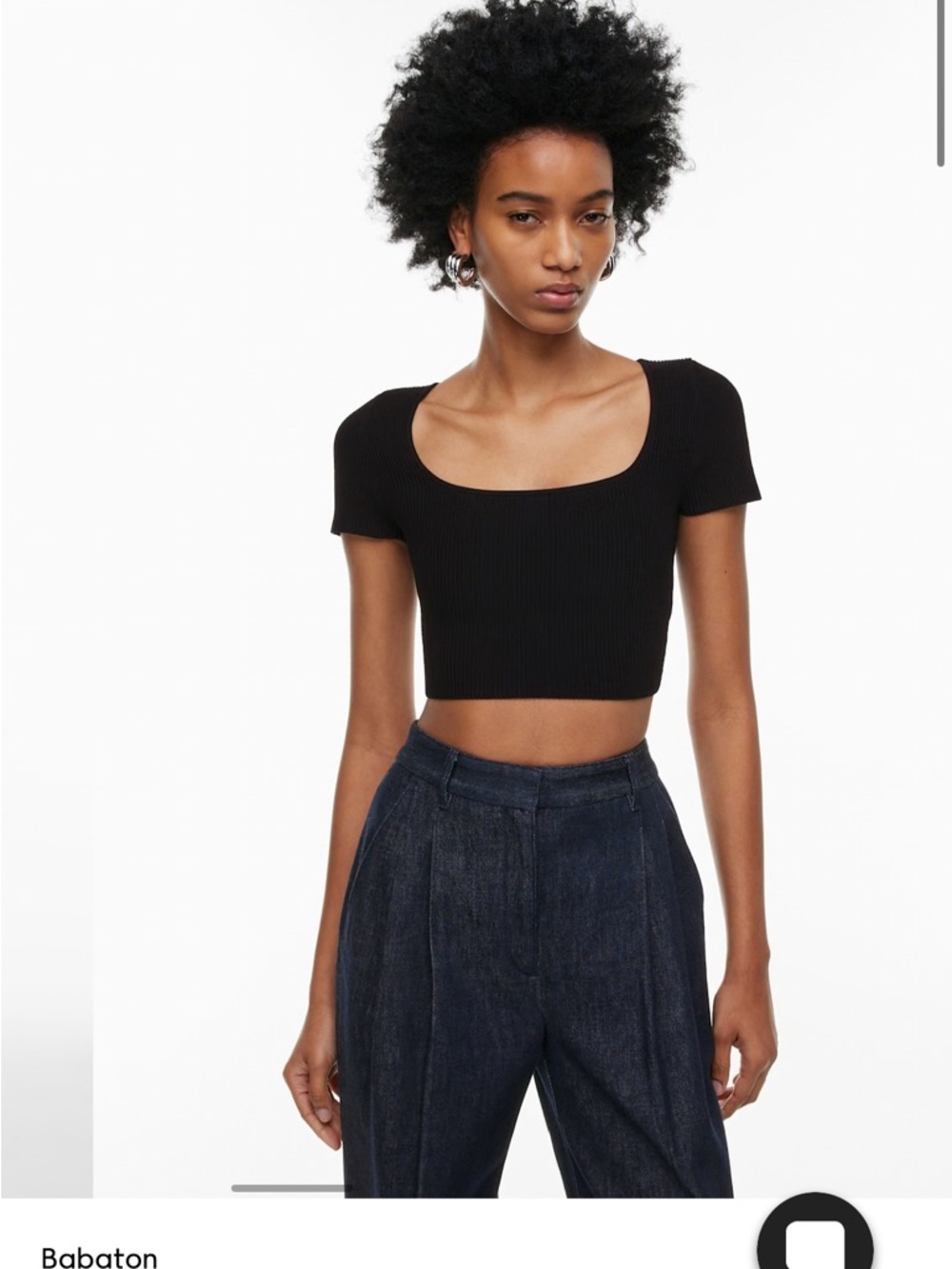 Babaton Sculpt Ribbed Square-Neck Crop Tee, Black